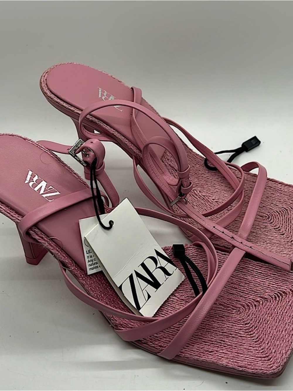 Zara Dusty Pink Strappy Low Block Heel Sandals